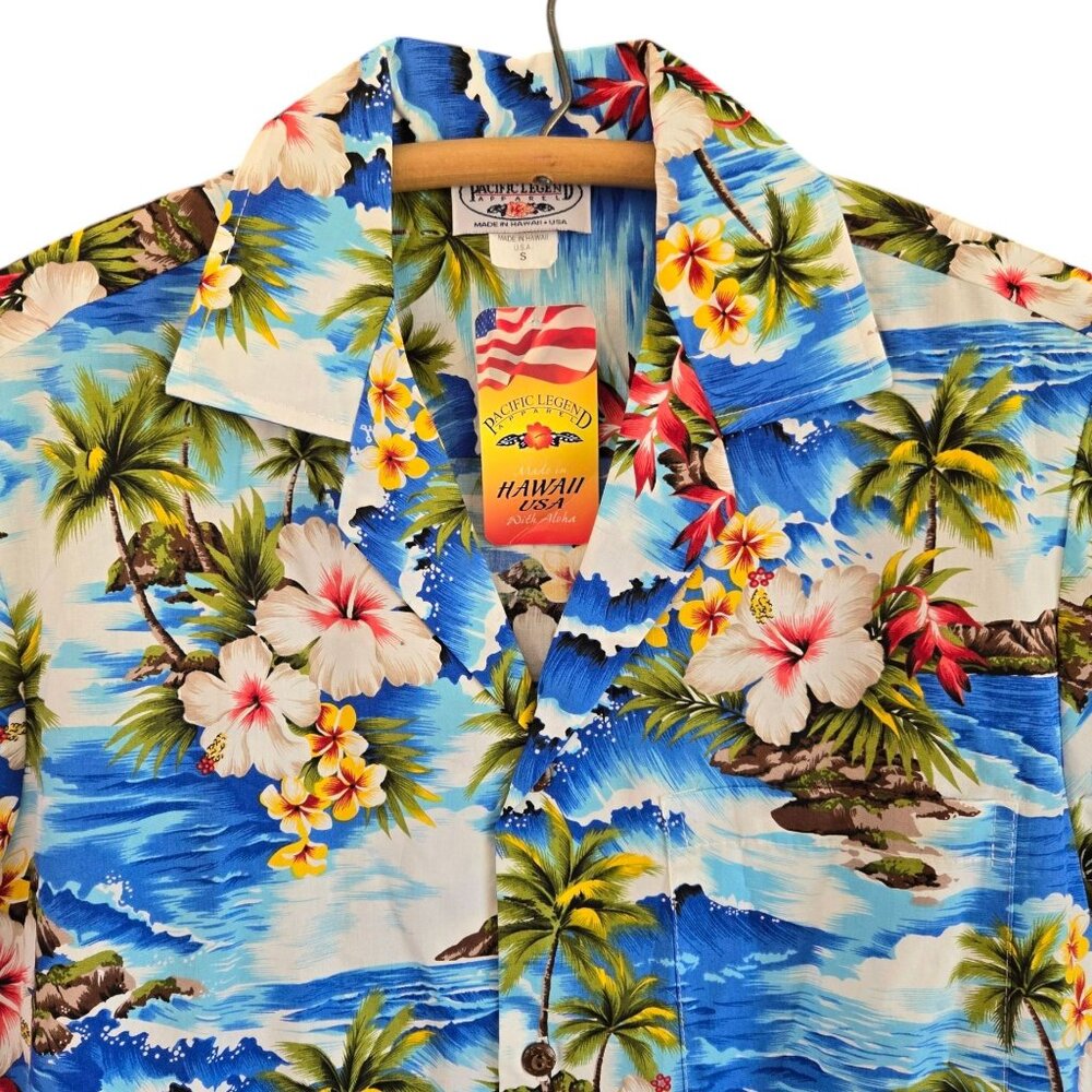 Pacific Legend Hawaiian Shirt Floral Tropical Print Blue Diamond Head NWT Small - Picture 3 of 9